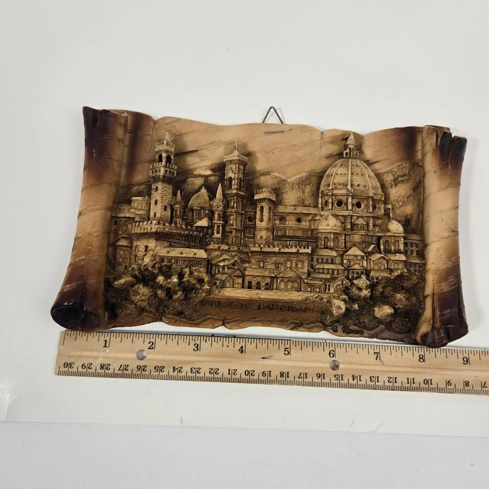 Vintage Firenze Panorama 3D Relief Scroll Wall Plaque Florence Italy G Ruggeri